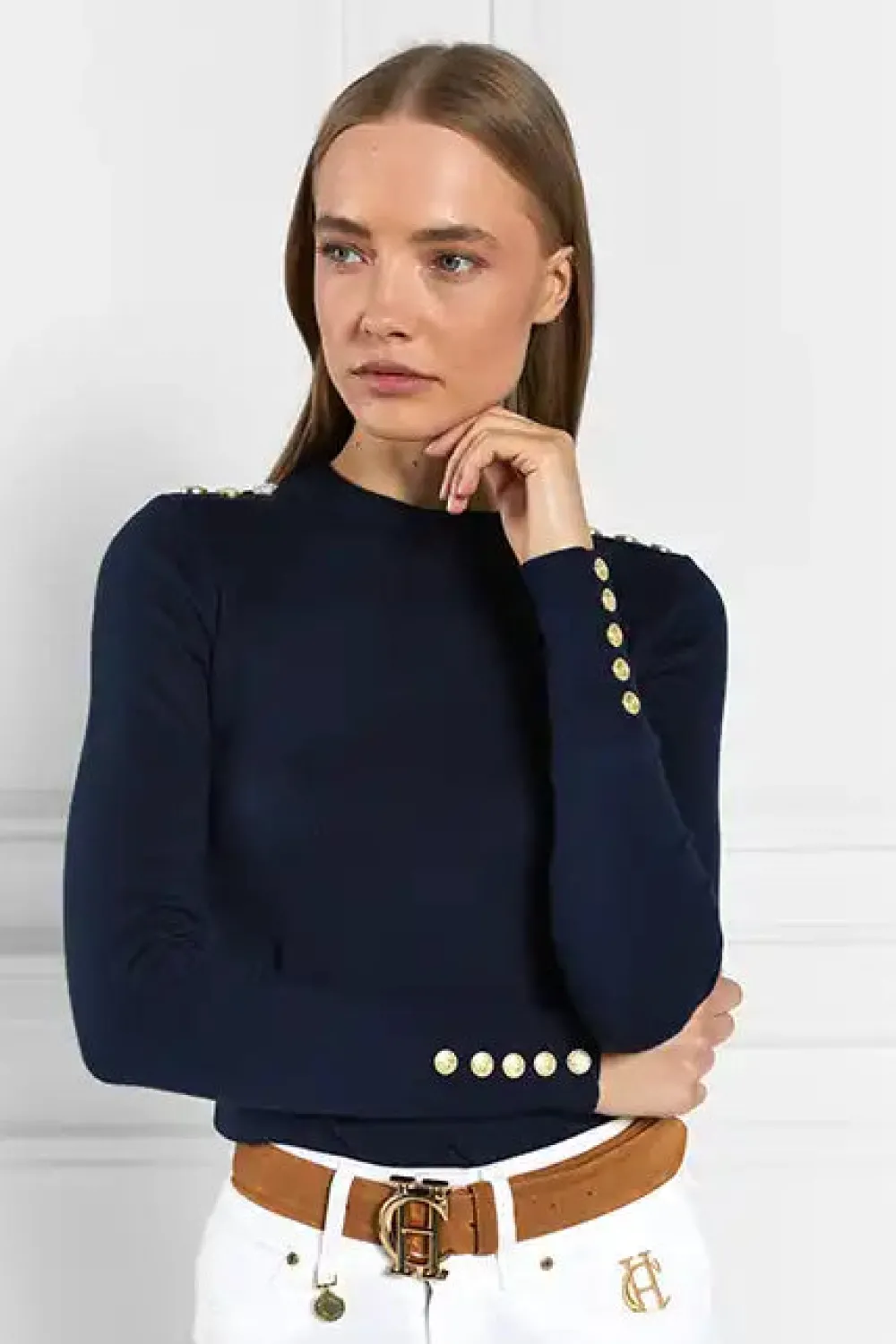 Holland Cooper Buttoned Knit Crew Neck<Women Knitwear