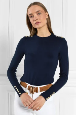 Holland Cooper Buttoned Knit Crew Neck<Women Knitwear