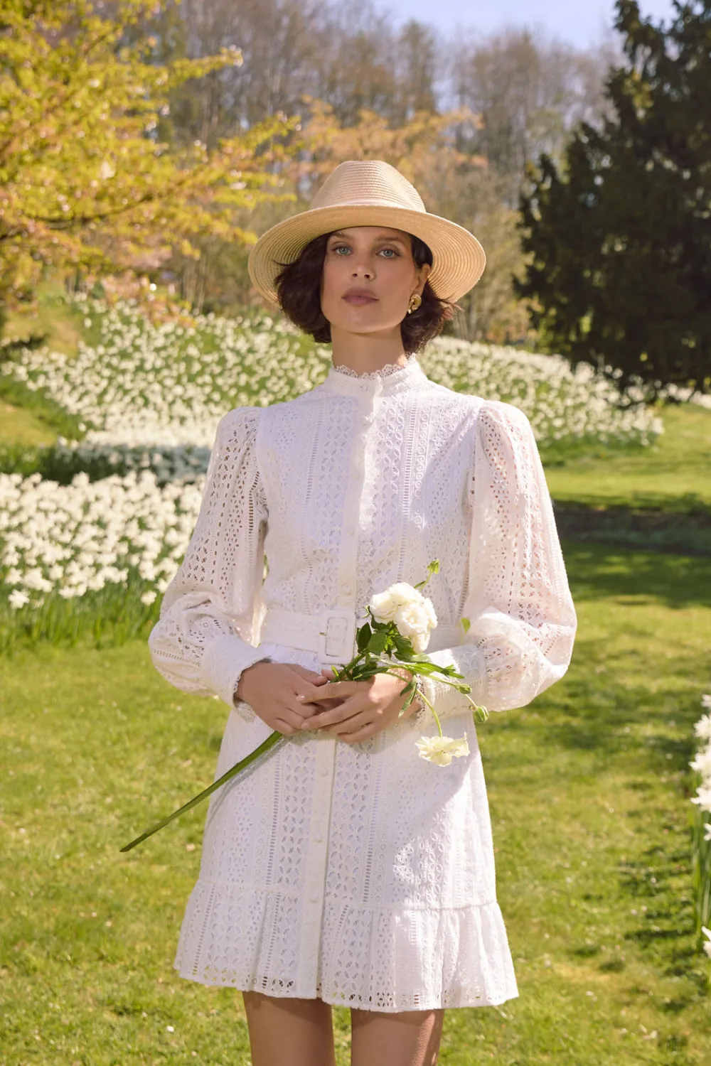 Holland Cooper Collarless Broderie Mini Dress<Women Dresses